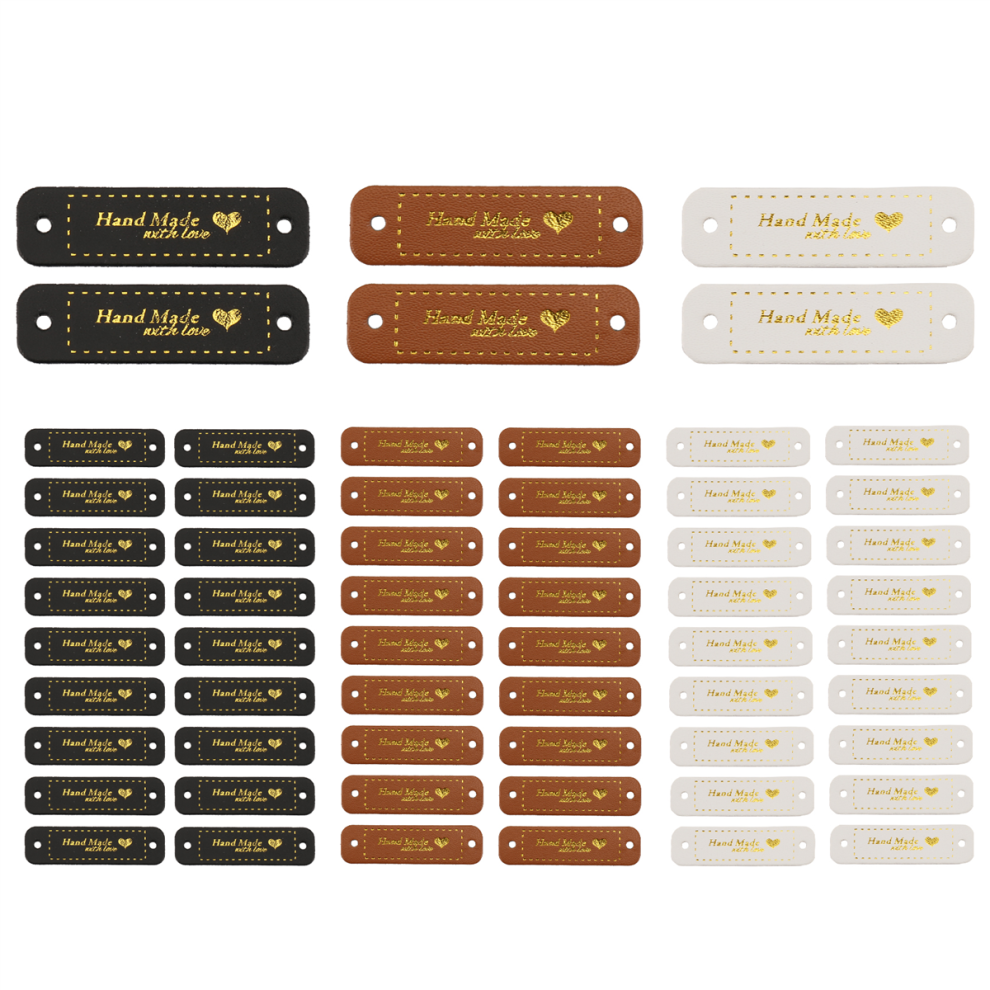 60Pcs Handmade PU Leather Tags Faux Sew on Labels Embellishment Knit Accessories with Holes for DIY Crafts-image-OPC-PHZD86K-NEW