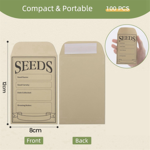 100PCS Seed Packets Envelopes: Self Sealing Kraft Small Envelopes for Storage Resealable Saving 2