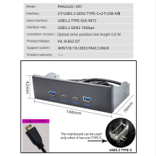 USB3.2 TYPE-C 10Gbps Optisches Laufwerk Panel 2 X USB GEN2+2 3,5- 5,25- HUB 19PIN zu C-Port Front-Back-Stecker