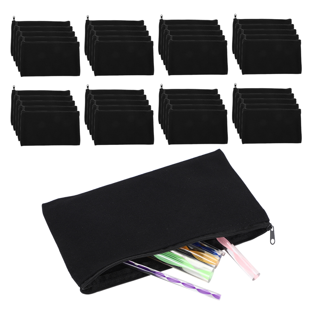Jehiatek Black 40 Pcs Canvas Pencil Pouch Zipper Makeup Bags Blank Craft Diy Multipurpose Toiletry Stationary Storage Bags(Black)