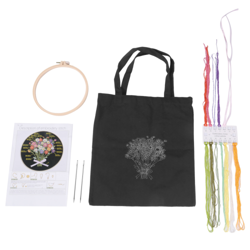 Embroidery Kit for Beginners with 1 Canvas Tote Bag Hoop Thread and Needle-A 2