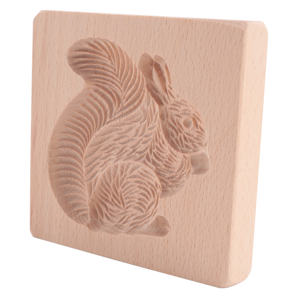Jehiatek Cookie Mold Shortbread Wooden Biscuit Cutter Gingerbread Mold(Squirrel)