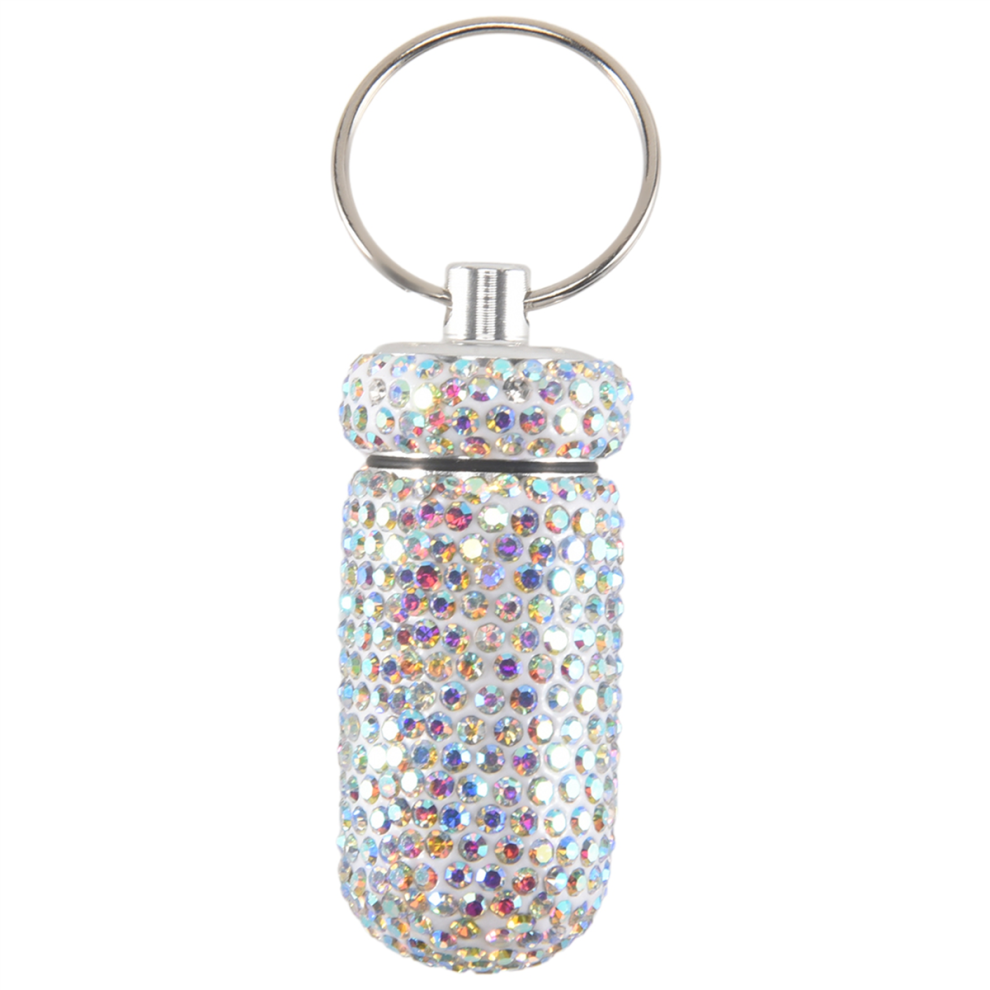 Jehiatek 1Pcs Bling Medicine Pill Bottle Capsule Storage Box Mini Portable Rhinestones Crystal Travel Case Tubes(Colorful)