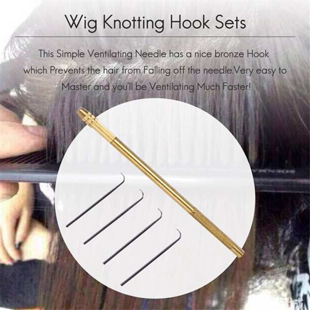 Jehiatek Unisex 4Pcs Ventilating Needles +1 Brasss Holder Making/Repair Lace Wigs Toupee Hairpiece Wig Knotting Hook Sets Beaded