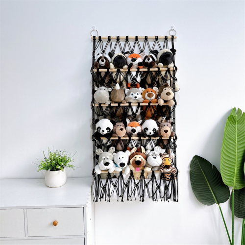 Wall Hanging Organizer Stuffed Animal Toy Net Hammock Nursery Plush Storage Boho Macrame,