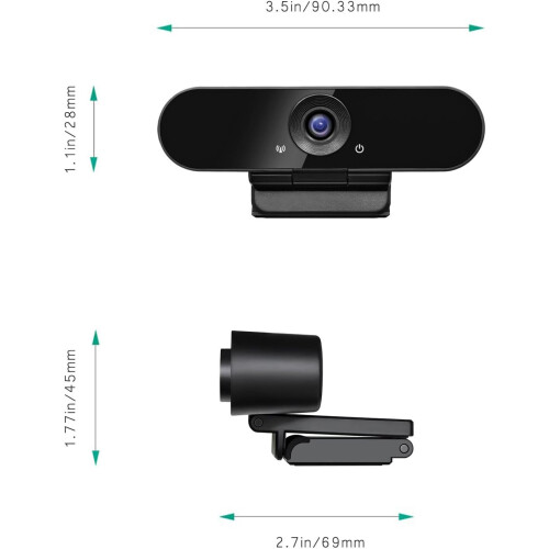 Webcam with Dual Stereo Microphones & Privacy Cover, Full HD USB Desktop Web Computer Camera(Black) 2