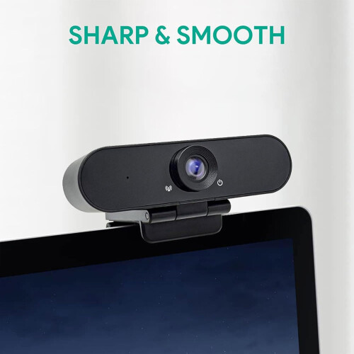 Webcam with Dual Stereo Microphones & Privacy Cover, Full HD USB Desktop Web Computer Camera(Black) 1