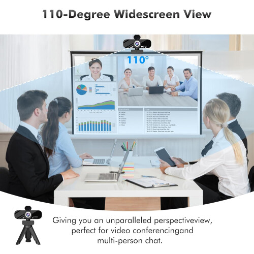 HD Webcam with Built-in Microphone, 1080P Video, Wide Angle Camera, Privacy Cover, for Desktop PC(Black) 2