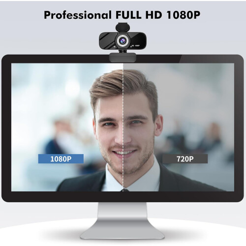 HD Webcam with Built-in Microphone, 1080P Video, Wide Angle Camera, Privacy Cover, for Desktop PC(Black) 1