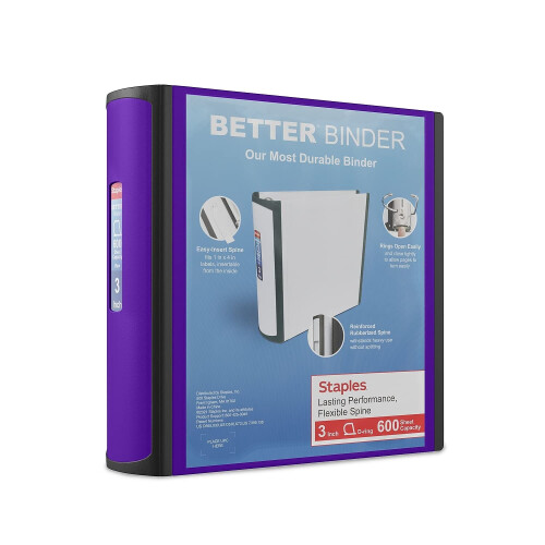 Staples Staples 895621 Melhor inclina      o de 3 polegadas D 3-ring Binder Purple (20246)
