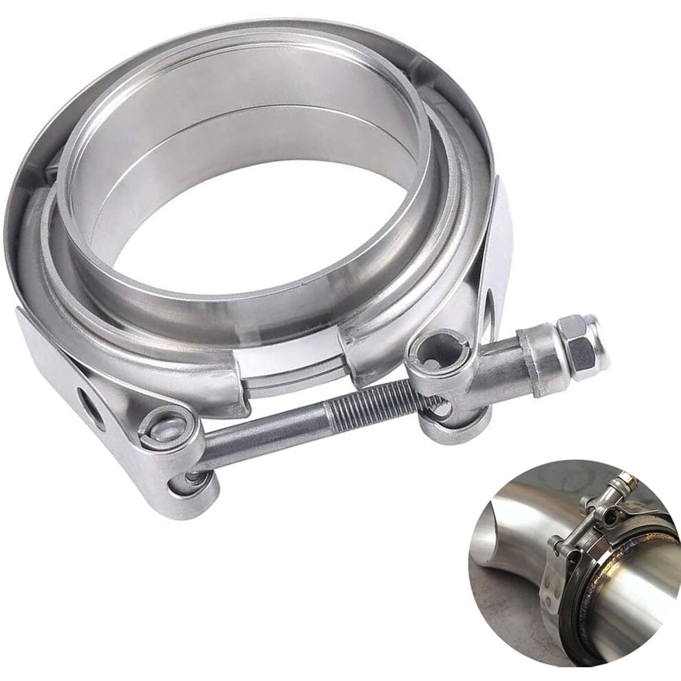 3 Inch Stainless Steel Exhaust V Band Clamp Male Female Flange Assembly, 3 Inch V Band Clamp With Flanges For Turbo Downpipes Exhaust Systems (3 Inch) 689788463148