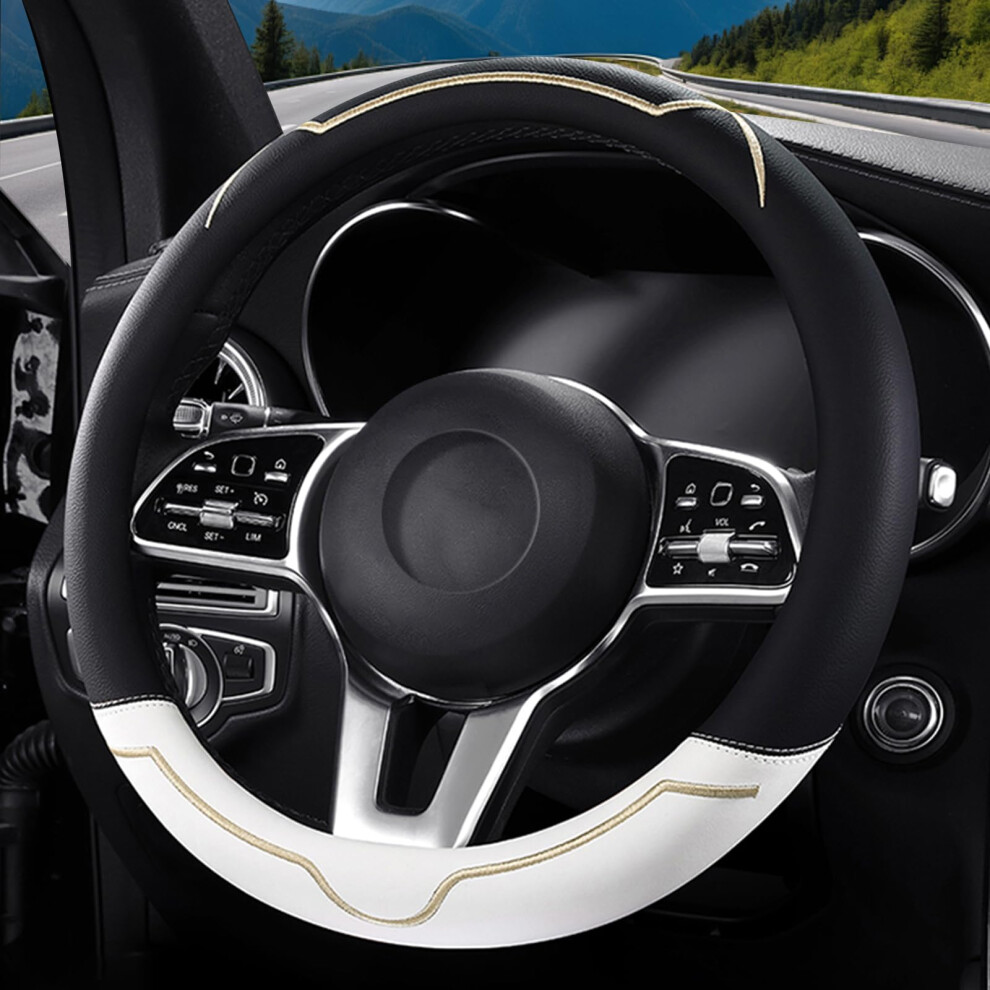 Leather Car Steering Wheel Cover, Full Surround With Antislip Lining, Breathable, Safety (14.5'15') 689788463964