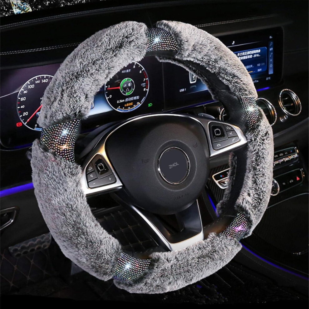 Diamond Plush Steering Wheel Cover, With Bling Bling Crystal Rhinestones, Universal 15Inch 689788467535