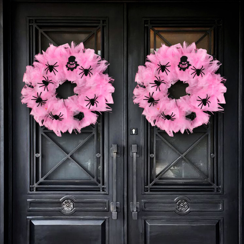 Halloween Spider Wreath Door Hanging Ornament For Party Decor Venue Setup Pink