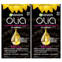 Garnier Haarkleur Olia Ammoniakvrij Briljante kleur Olierijke permanente haarverf 3.0 Donkerbruin 2 stuks (verpakking kan vari?en)