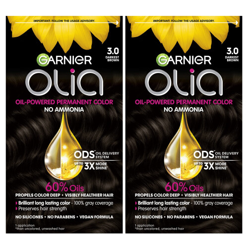 Garnier Χρώμα Μαλλιών Olia Χωρίς Αμμωνία, 3.0 Σκούρο Καφέ, 2 Τεμάχια