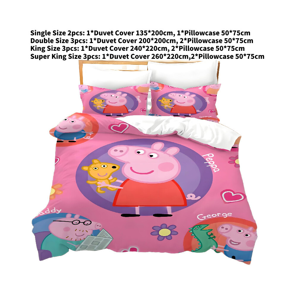 (200x200cm) Cartoon Kids 3d Peppa Pig Duvet Cover Pillowcase Single Double Bedding Gift Set