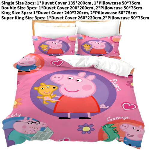 (135x200cm) Cartoon Kids 3d Peppa Pig Duvet Cover Pillowcase Single Double Bedding Gift Set