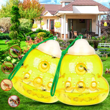 Wasp Trap Outdoor Hanging, NonToxic Reusable Wasp Hornet Catcher, Effective Yellow Jacket Killer Lemon Yellow, 2 Pack