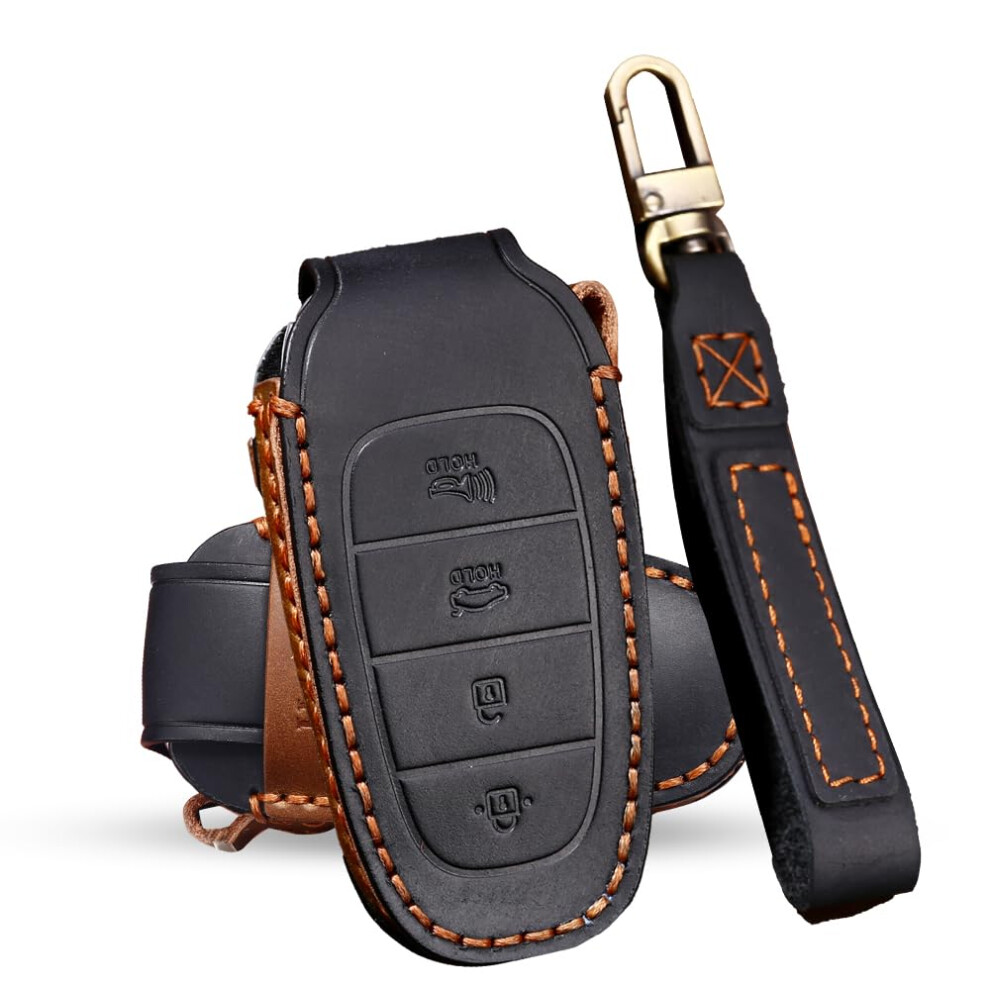 Leather Key Fob Cover Compatible With Hyundai 2019 Sonata Nexo Tucson 689788476117