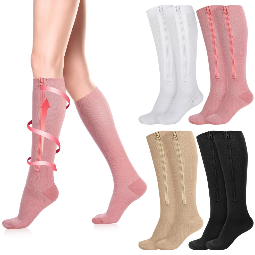 Black/White/Dark 4 Pairs Women Zipper Compression Sock Colorful 2030Mmhg Compression Stockings With Zipper For Women Swelling Edema