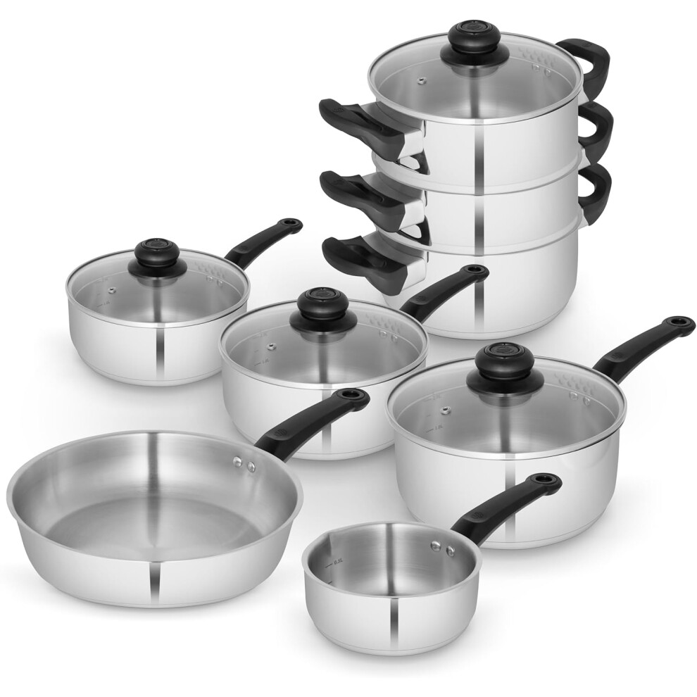 Swan Cookware Set Townhouse Saucepan Frying Pan Steamer Stainless Steel 8Pcs