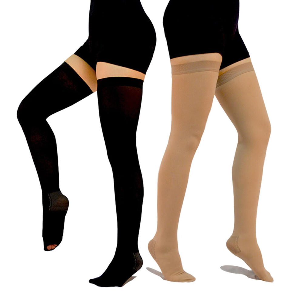 2 Pairs Anti Embolism Ted Hose Thigh High 1520 mmHg Compression Stocking,Post Surgery Support Compression Socks with Inspect Toe Hole for Women  Men