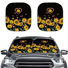 Sunflower Love Print Car Windshield Sun Shade,2Piece Foldable Car Sunshades Reflect UV Sun and Heat,Keep Your Vehicle Cool Medium