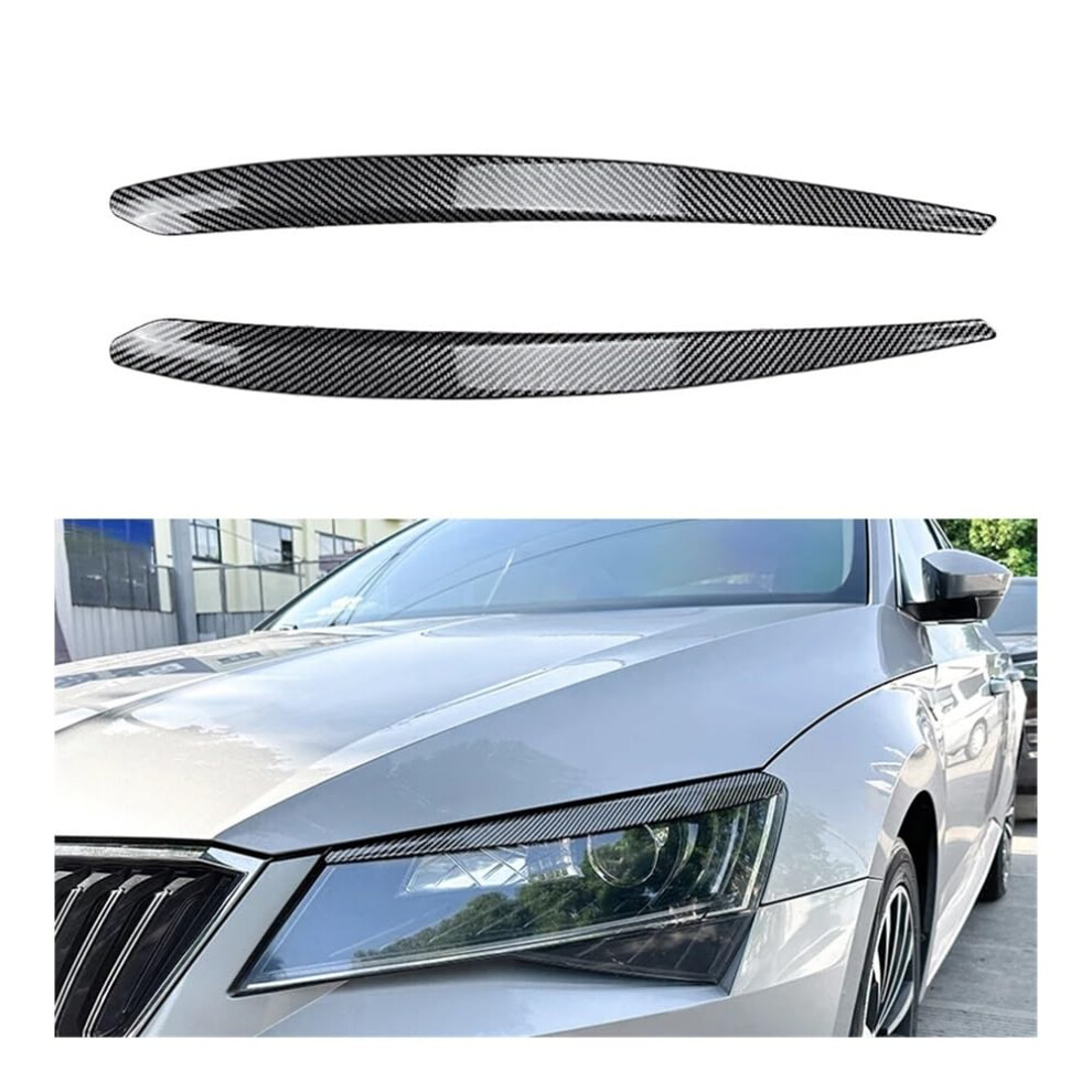 Car Headlight Eyebrow Cover For Skoda For Superb B8 2016 2017 2018 Car Front Headlight Eyebrow Glossy Carbon Fiber Abs Black 689788479705