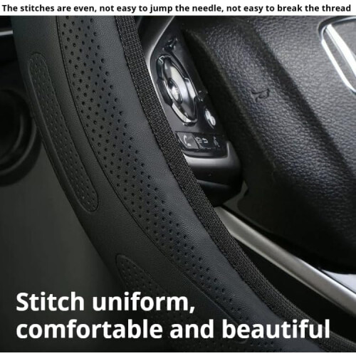 for Mini Cooper Steering Wheel Cover, Organic Leather Stretchy  Black Red 2