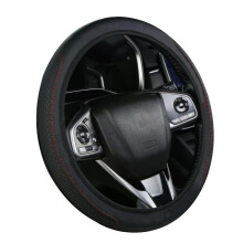 for Mini Cooper Steering Wheel Cover, Organic Leather Stretchy Black Red