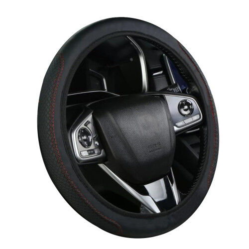 for Mini Cooper Steering Wheel Cover, Organic Leather Stretchy  Black Red