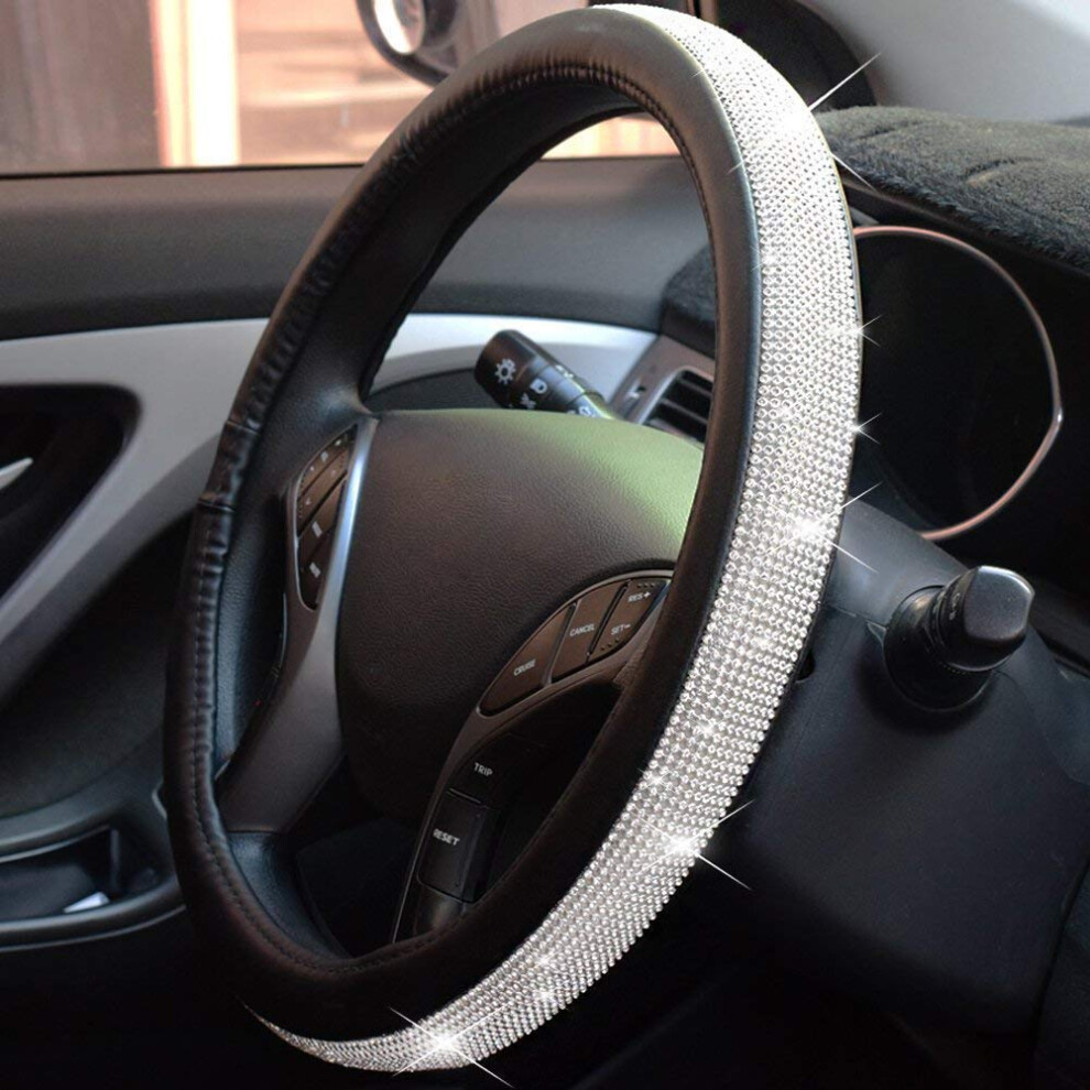 Bling Steering Wheel Cover For Women, Leather With Crystal Rhinestones Universal Fit 14.5 15 Wheel Light 689788481975