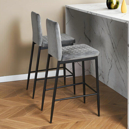 Living And Home (Grey) 2PCS Upholstered Bar Stools 2