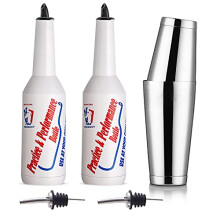 Flair Bottle - 5pcs Flair Bartender Kit, 2 Flair Bottle, 1 Boston Shaker, Practice & Performance Bottle - FLKT0004 (5pcs Set)