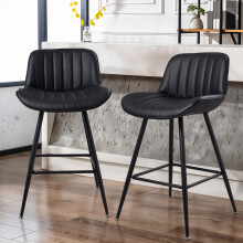 (Black, PU Leather) 2PCS Upholstered Bar Stools