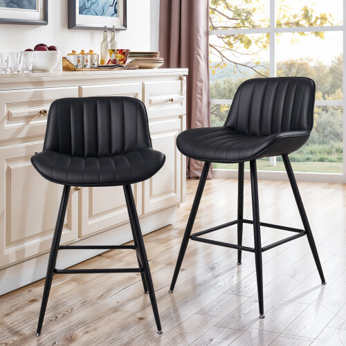 Living And Home (Black, PU Leather) 2PCS Upholstered Bar Stools 2