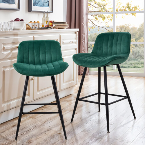 Living And Home (Dark Green, Flannel) 2PCS Upholstered Bar Stools 2