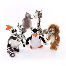 (6PCS, One size) Madagascar Giraffe Plush Toys Alex Gloria Marty Melman Penguin Julien Stuffed Toys Kids Gift 25cm