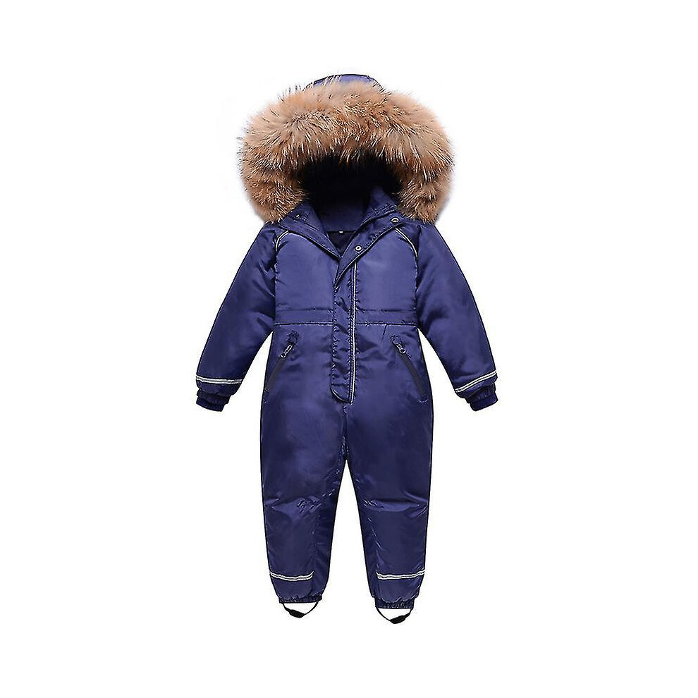 (120cm, Blue) Children's One Piece Down Jacket Outdoor Ski Suit Outside