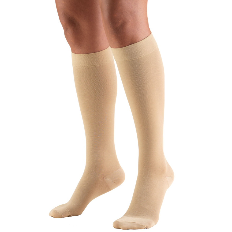 Beige 3040 Mmhg Compression Stockings For Men And Women, Knee High Length, Closed Toe, Large