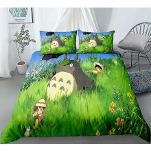 (AU QUEEN 210x210cm, One size) T04 3d Printed Anime Totoro 2/3pcs Bedding Set Duvet Cover Quilt Cover Pillowcase Single Double