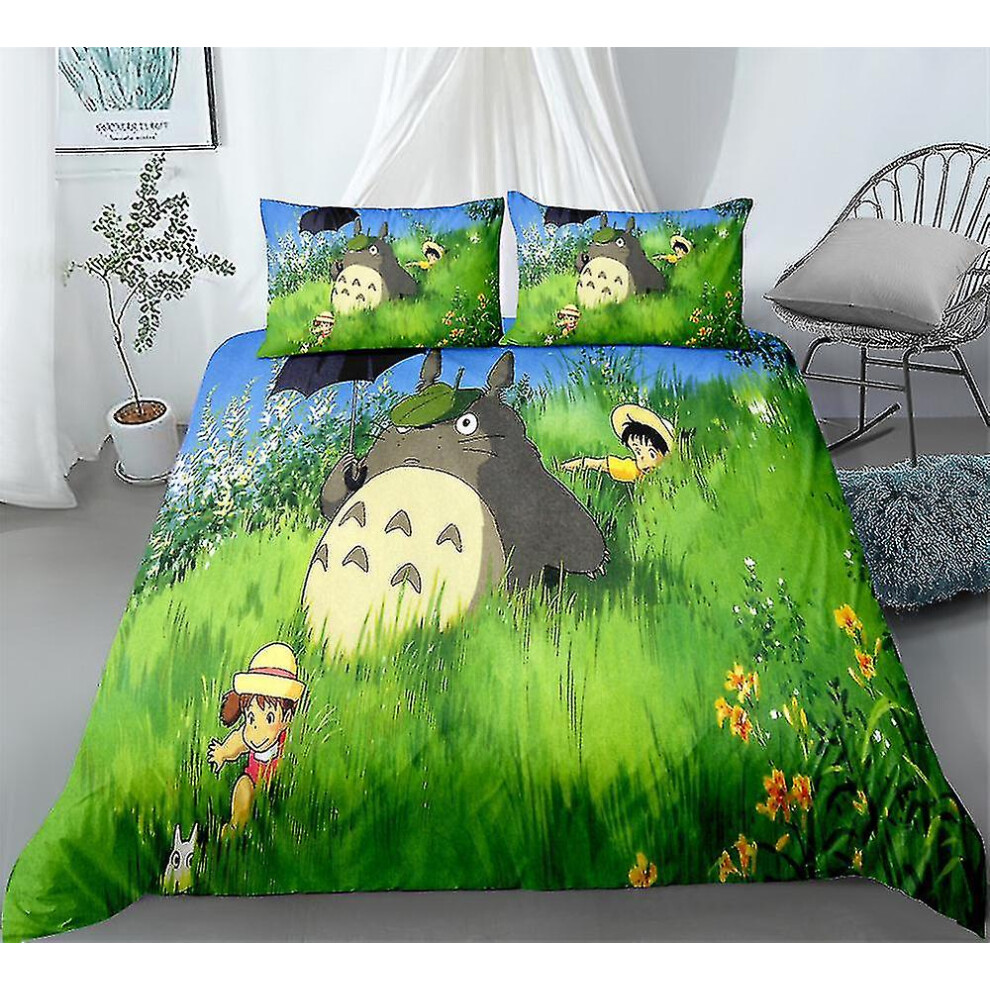 Kikidex (Au Queen 210X210cm, One Size) T04 3D Printed Anime Totoro 2/3Pcs Bedding Set Duvet Cover Quilt Cover Pillowcase Single Double