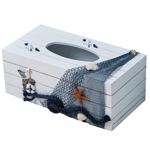 Box Ocean Wind Tissue Box Beach Room Decor Rustic with Functional Decorative Table Holder