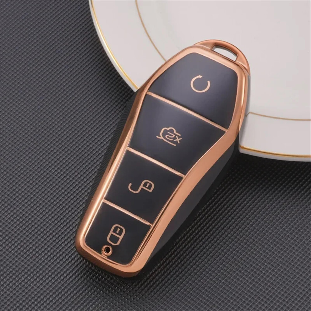 Compatible For Byd Qin Plusdmi Atto 3 Han Ev Dolphin Soft T Car Key Case 4 Buttons Cover(Gloss ) Black 689788488684