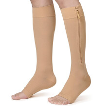 Zipper Compression Socks for Men Women, Open Toe, 2030mmHg Firm Support Knee High