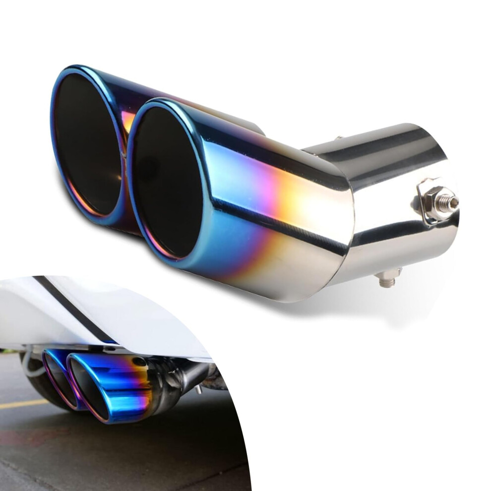 1 Pc Car Exhaust Tips, Dual Outlet Bending Muffler Exhaust, Stainless Steel Tail Pipe Muffler Tip 689788492360