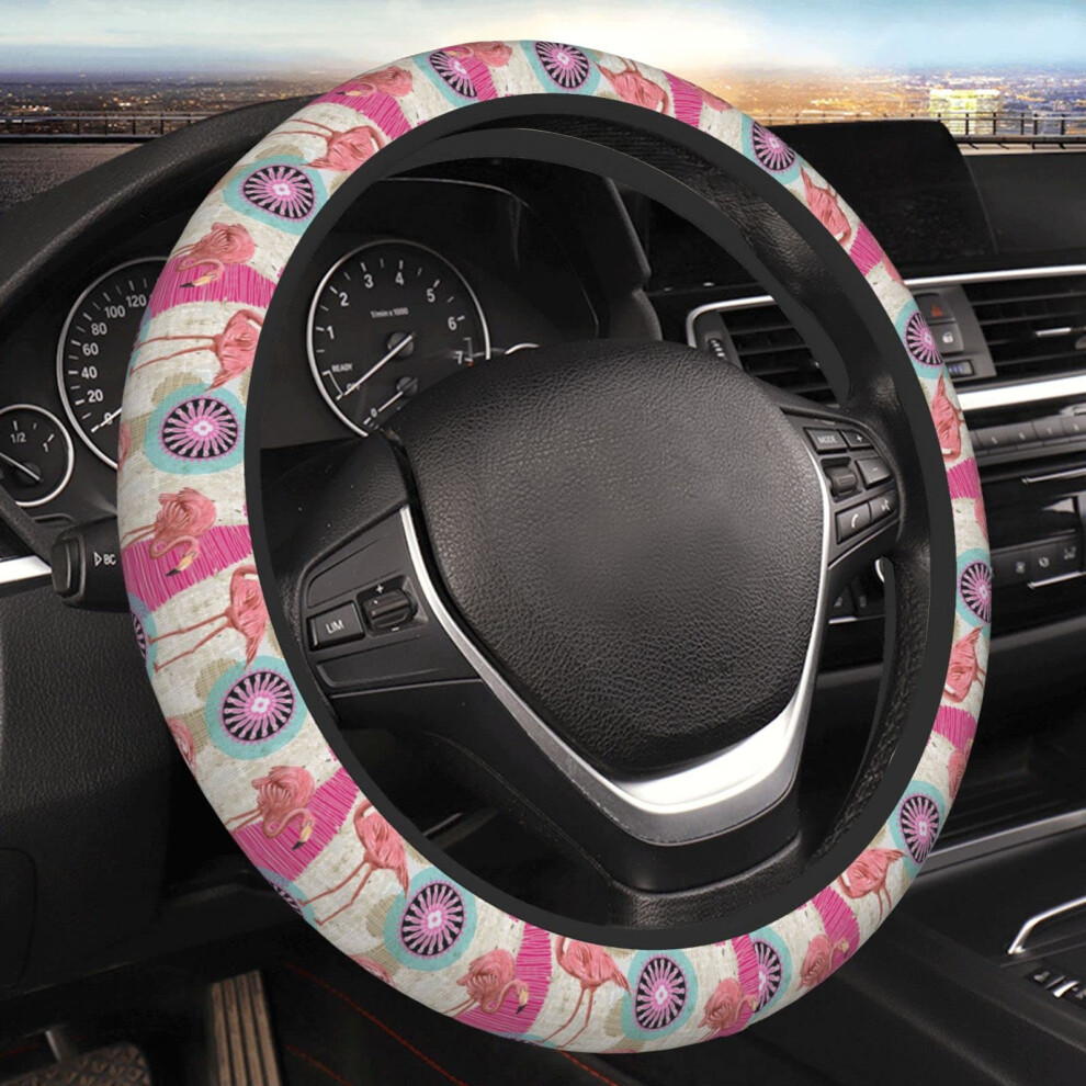 Flamingos And Tropical Plants Colorful Steering Wheel Cover Softy Breathable Antislip 689788493404