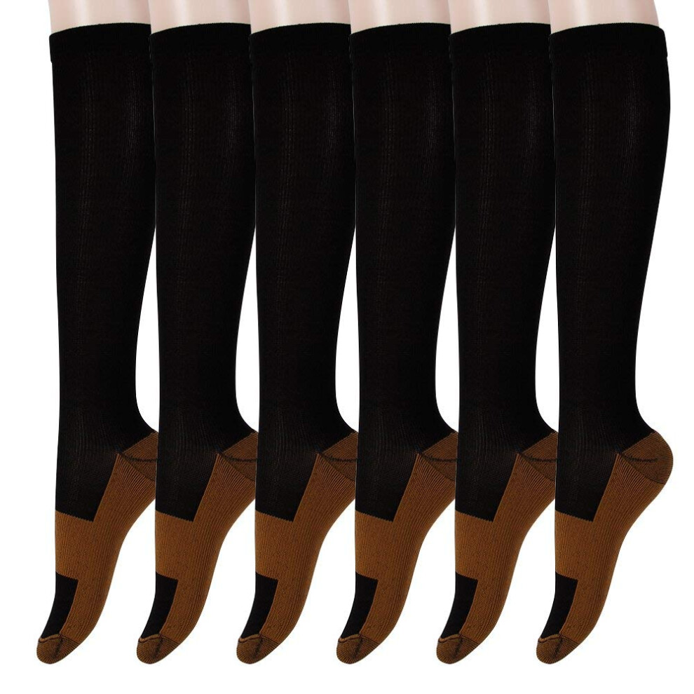 Black Graduated Copper Compression Socks 6 Pairs Knee High Socks For Men Women Pain Ache Relief Stockings 1520 Mmhg (Xxl, )