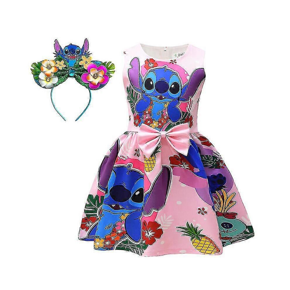 (Dress 04, (7-8)T) 2023 New Lilo Amp; Stitch Costume For Girls Clothes Casual Kids One Piece Birthday Party Floral Letter Cartoon Print Dress-image-OPC-PHZFCSK-NEW